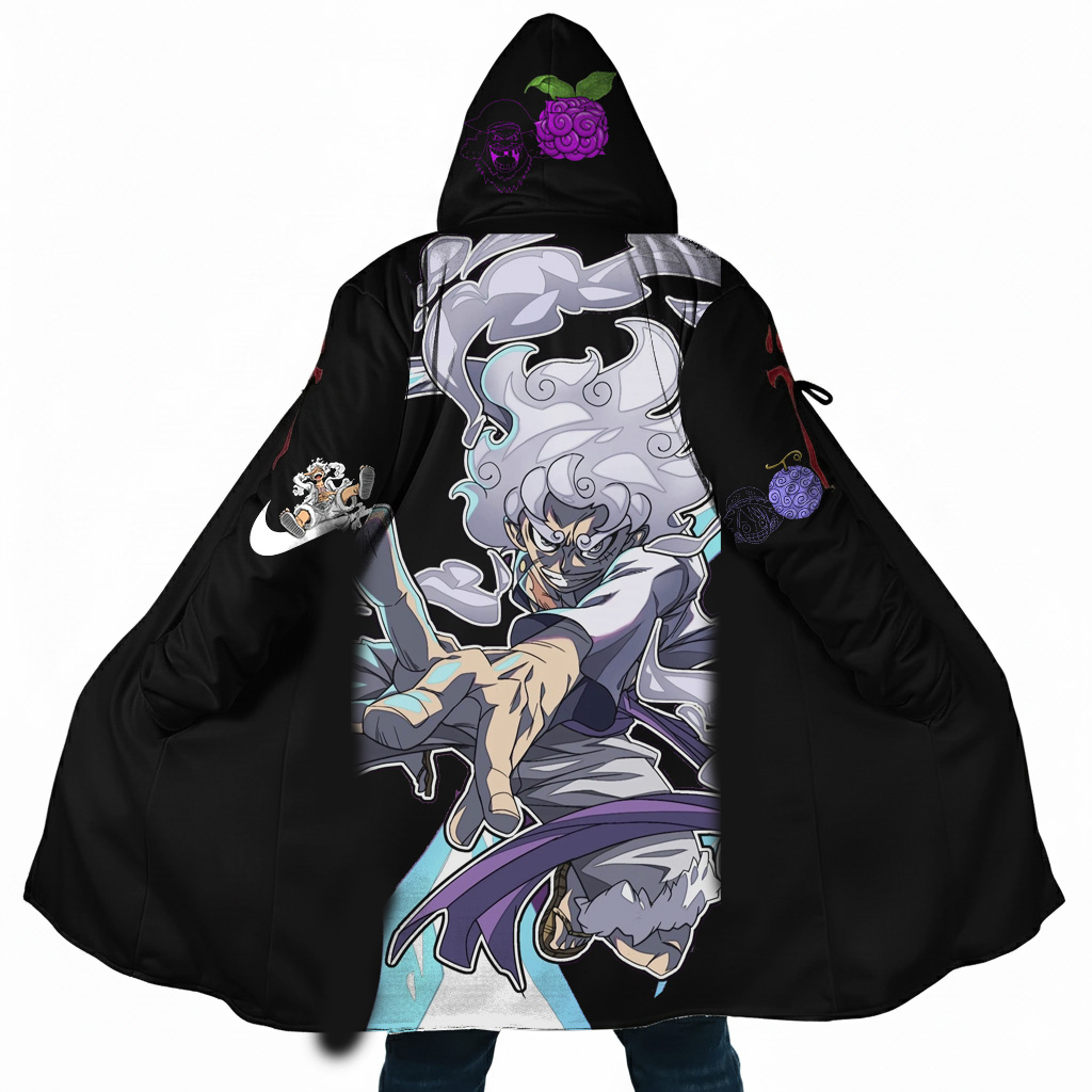 Streetwear Anime Luffy Flame Graphic Winter Hooded Cloak