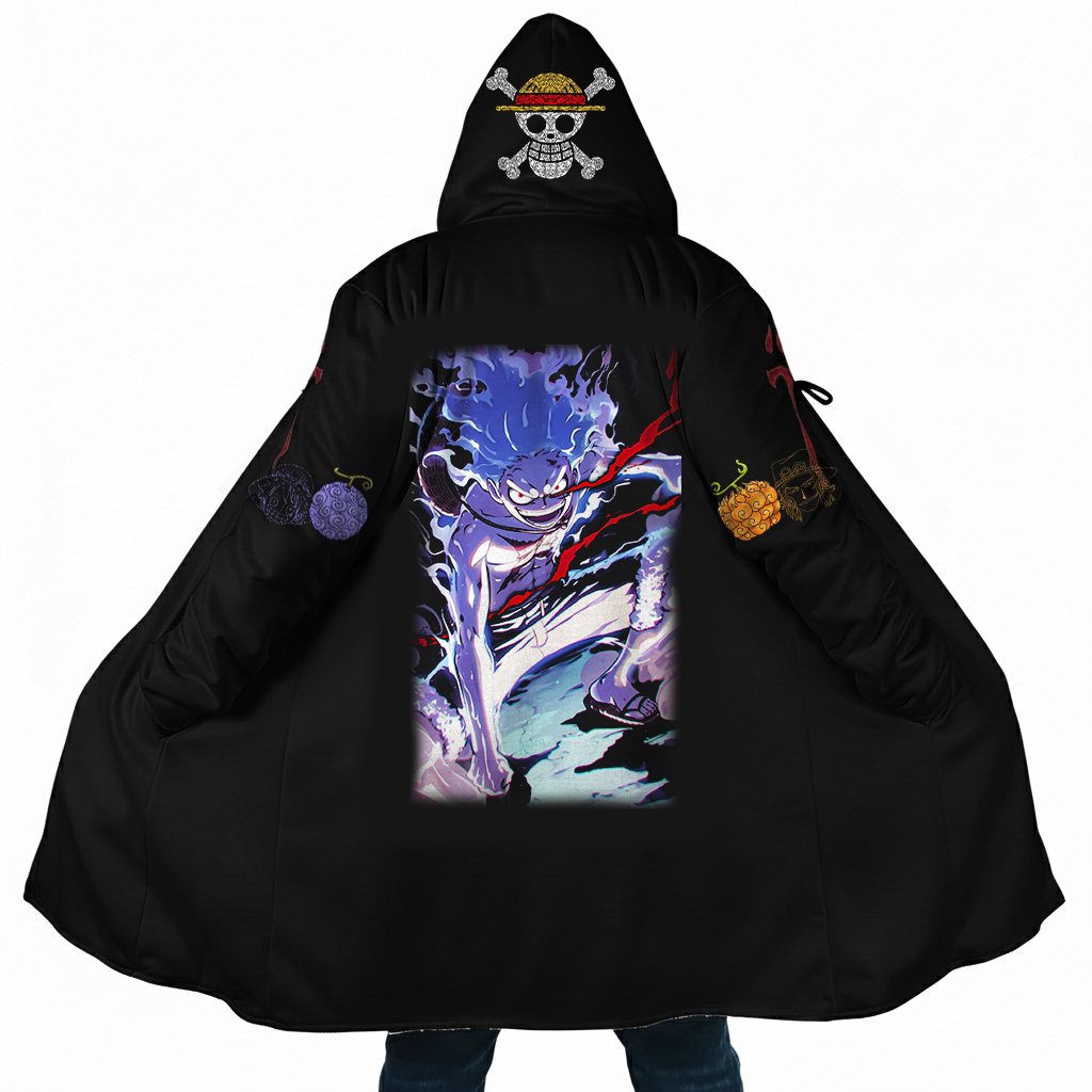 Streetwear Anime Luffy Flame Graphic Winter Hooded Cloak