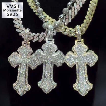 Moissanite Layered Three-dimensional Cross Pendant Chain Set