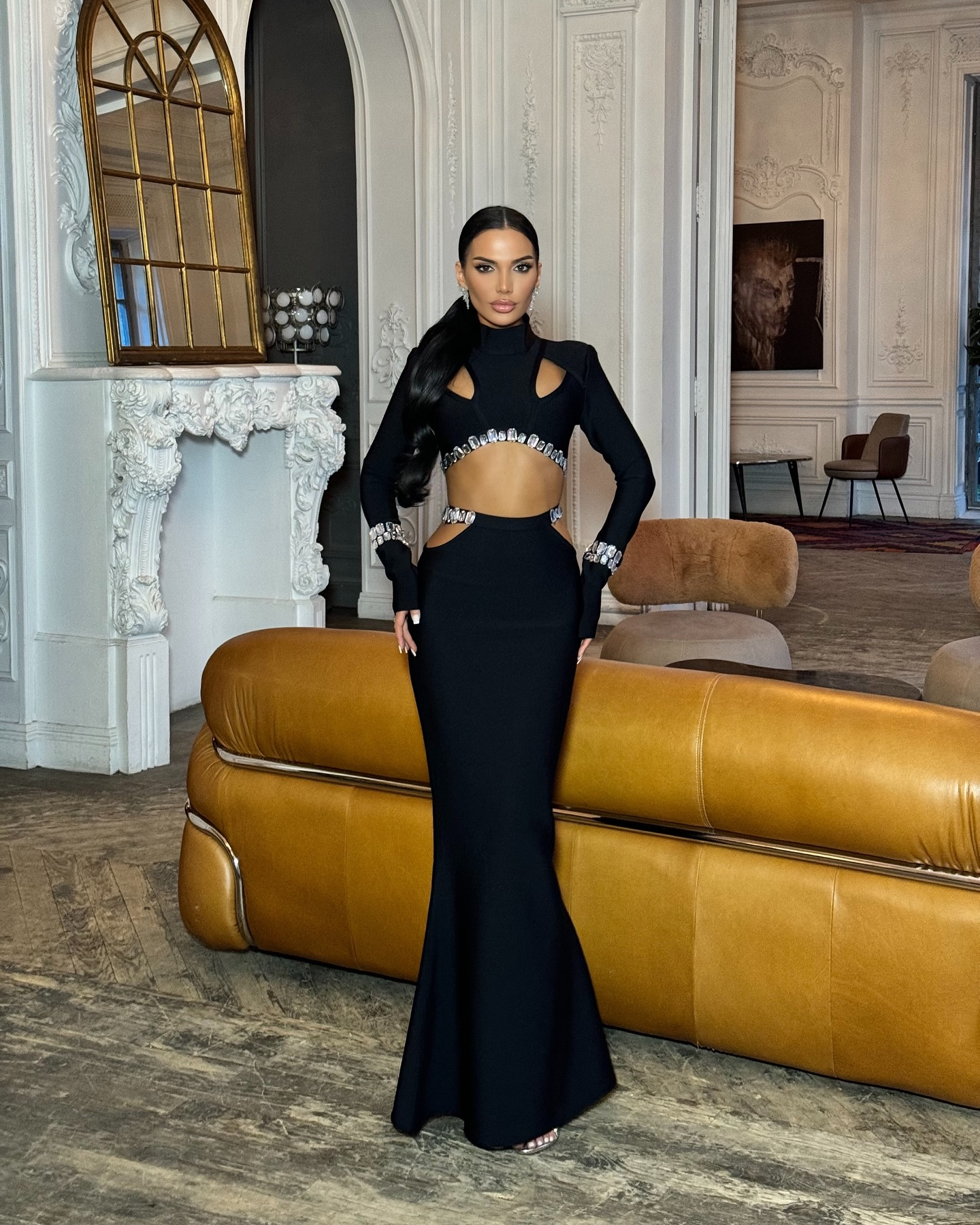 Annabel Black Rhinestone Maxi Dress