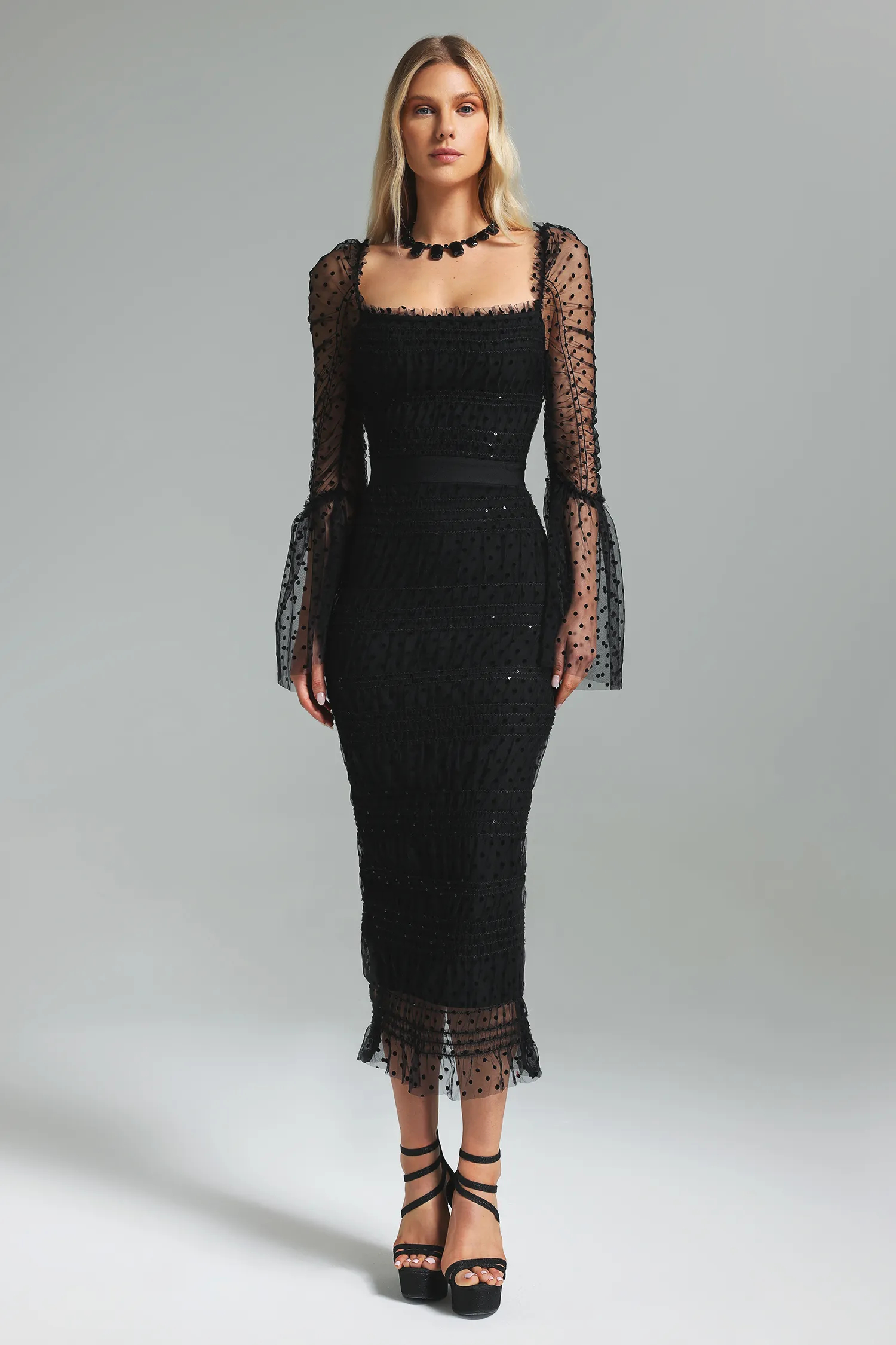 Anaya  Square neck fitted waist dress
