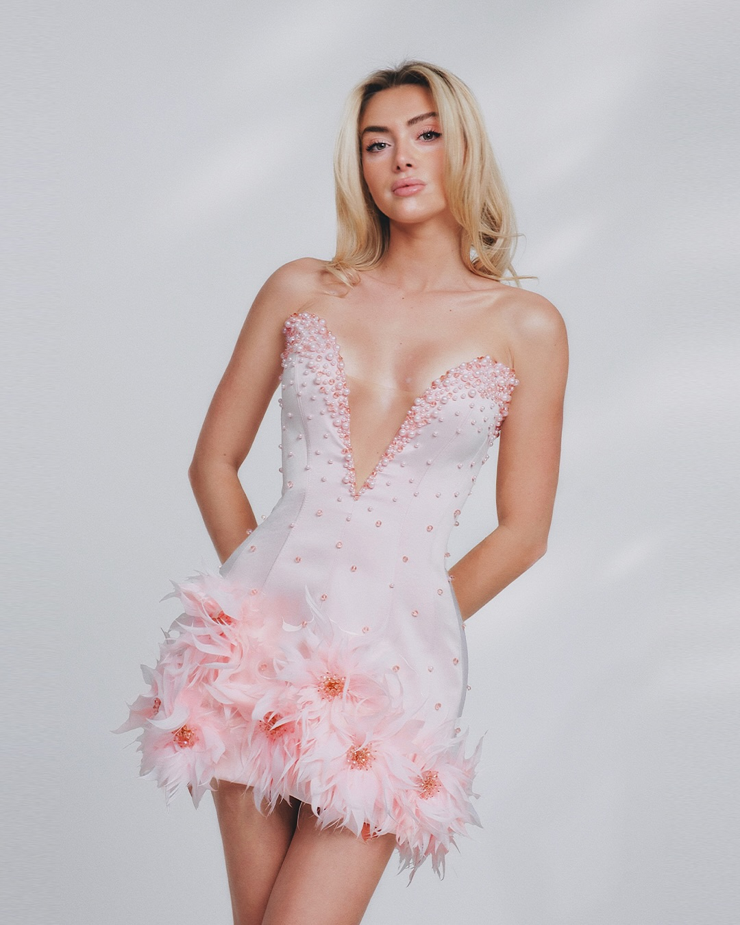 Adela Strapless deep V-neck fitted waist elegant bodycon dress