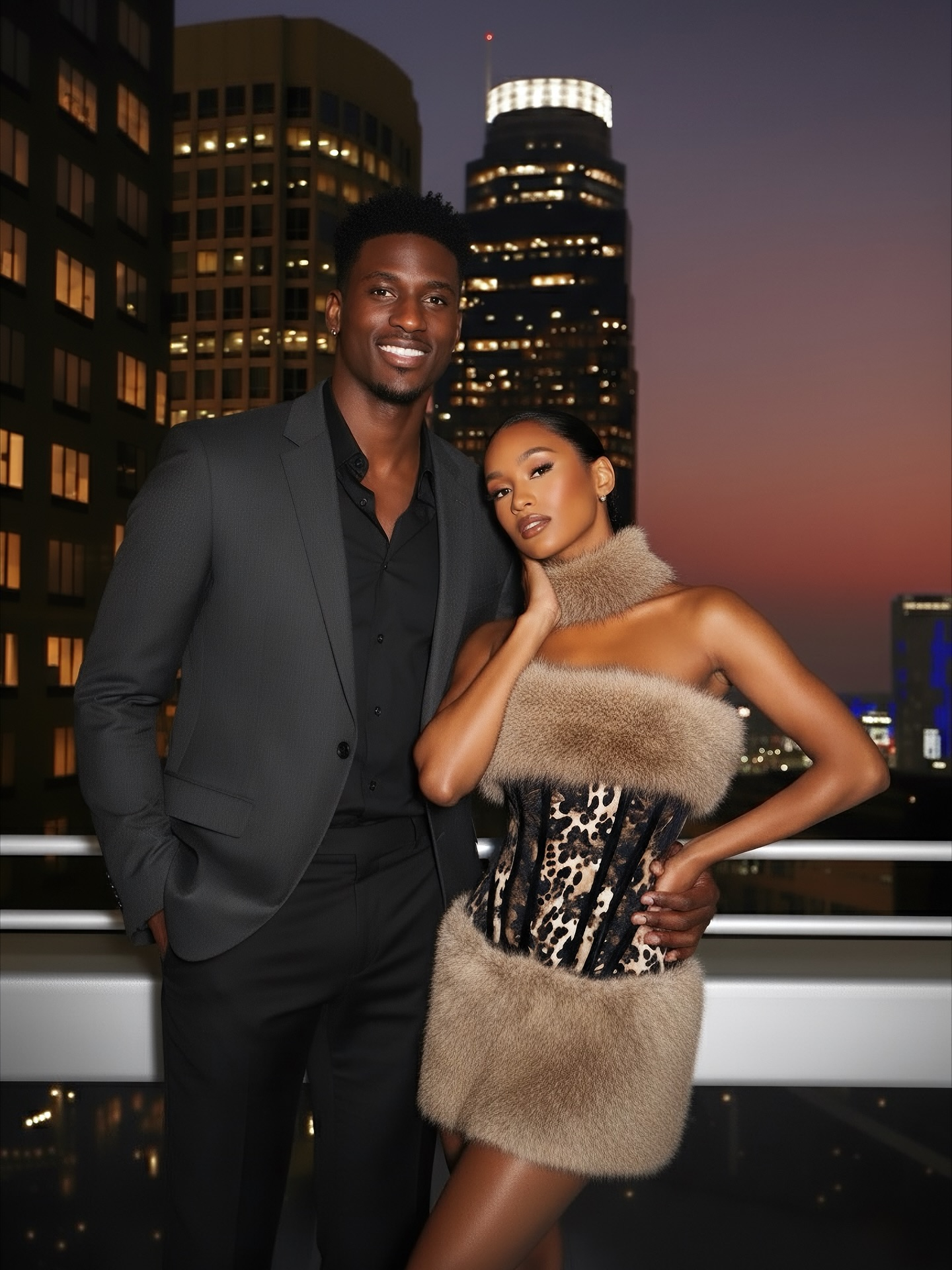 Adela Strapless leopard print sequined three-piece set