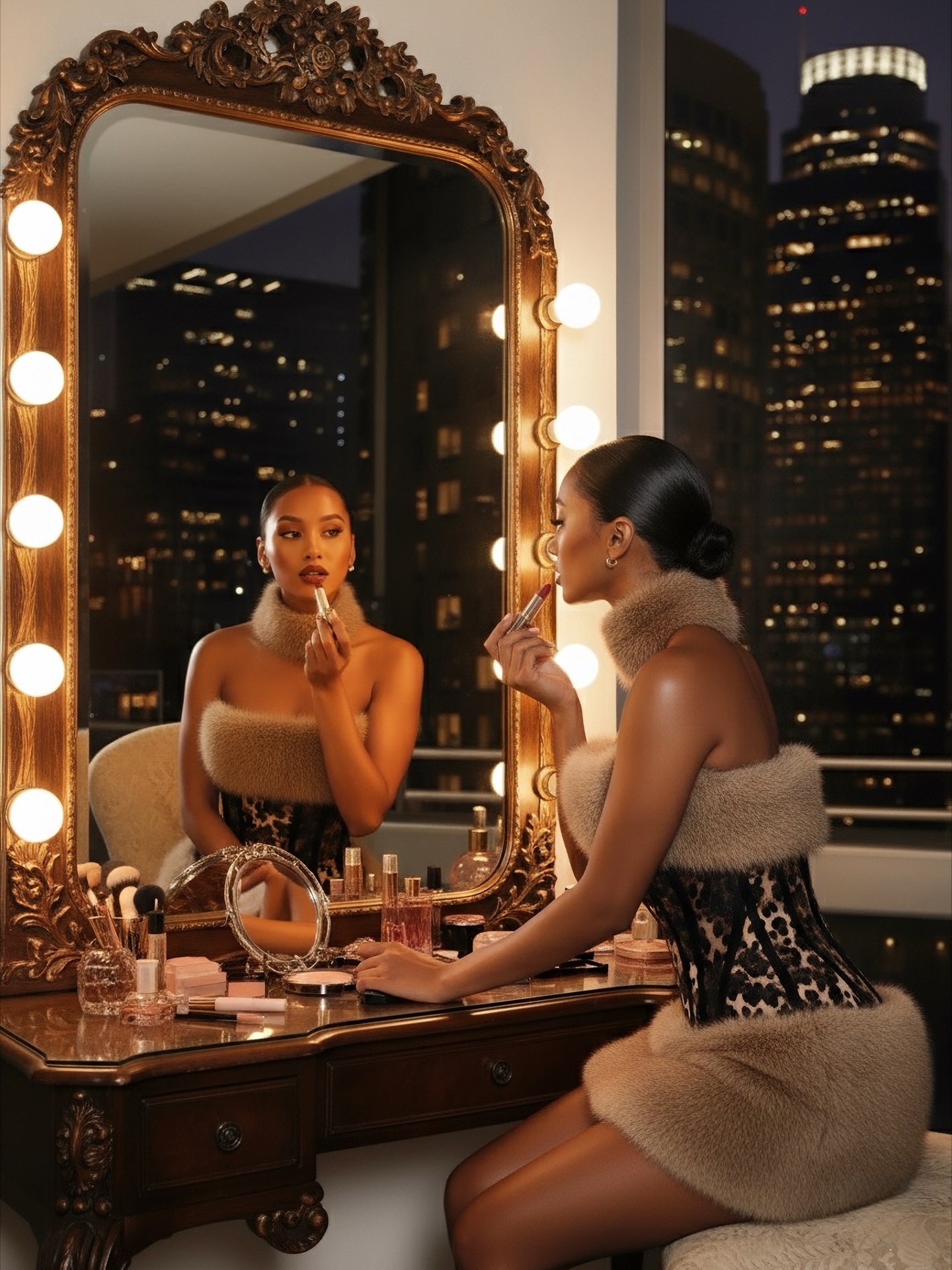 Adela Strapless leopard print sequined three-piece set