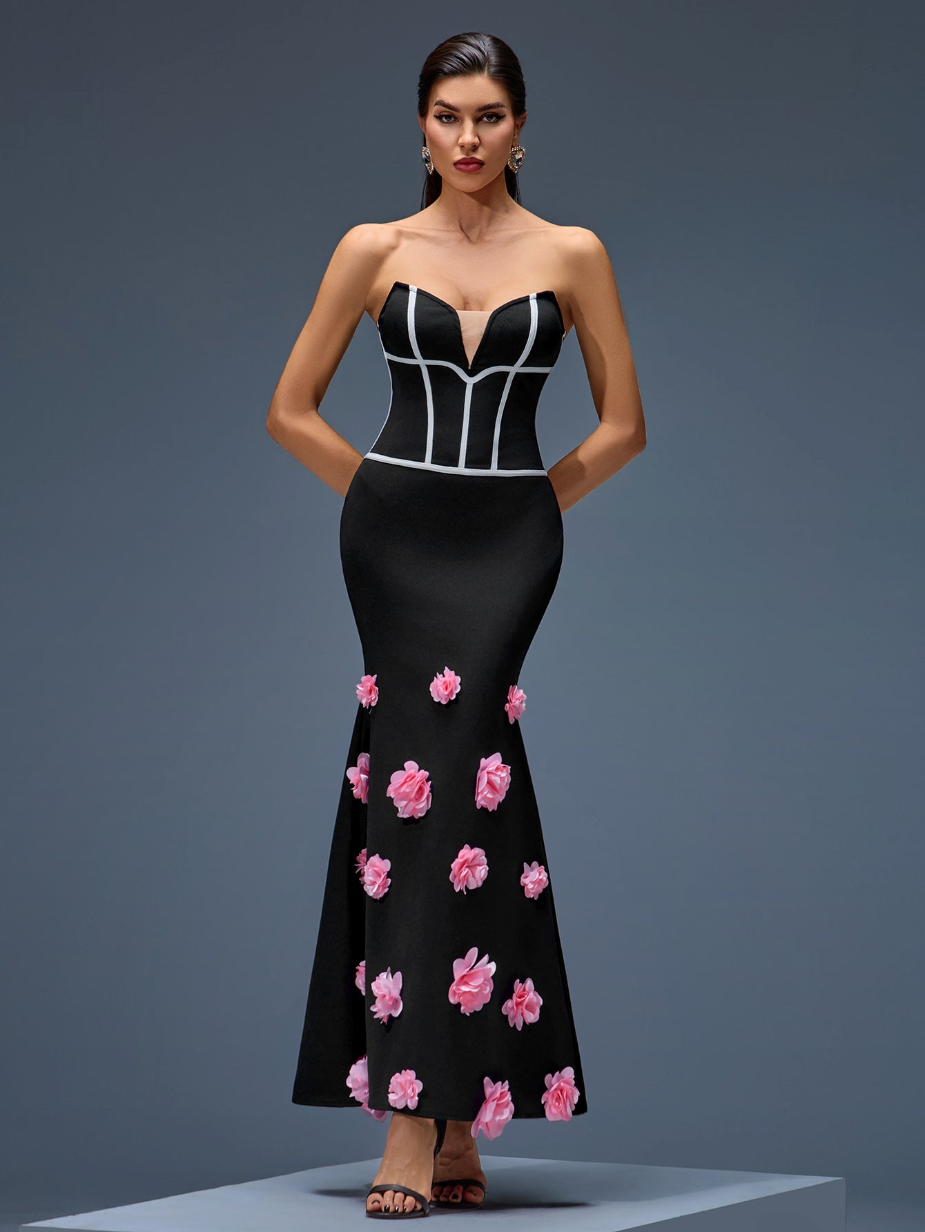 Aliyah Flowers Bandage Mermaid Dress