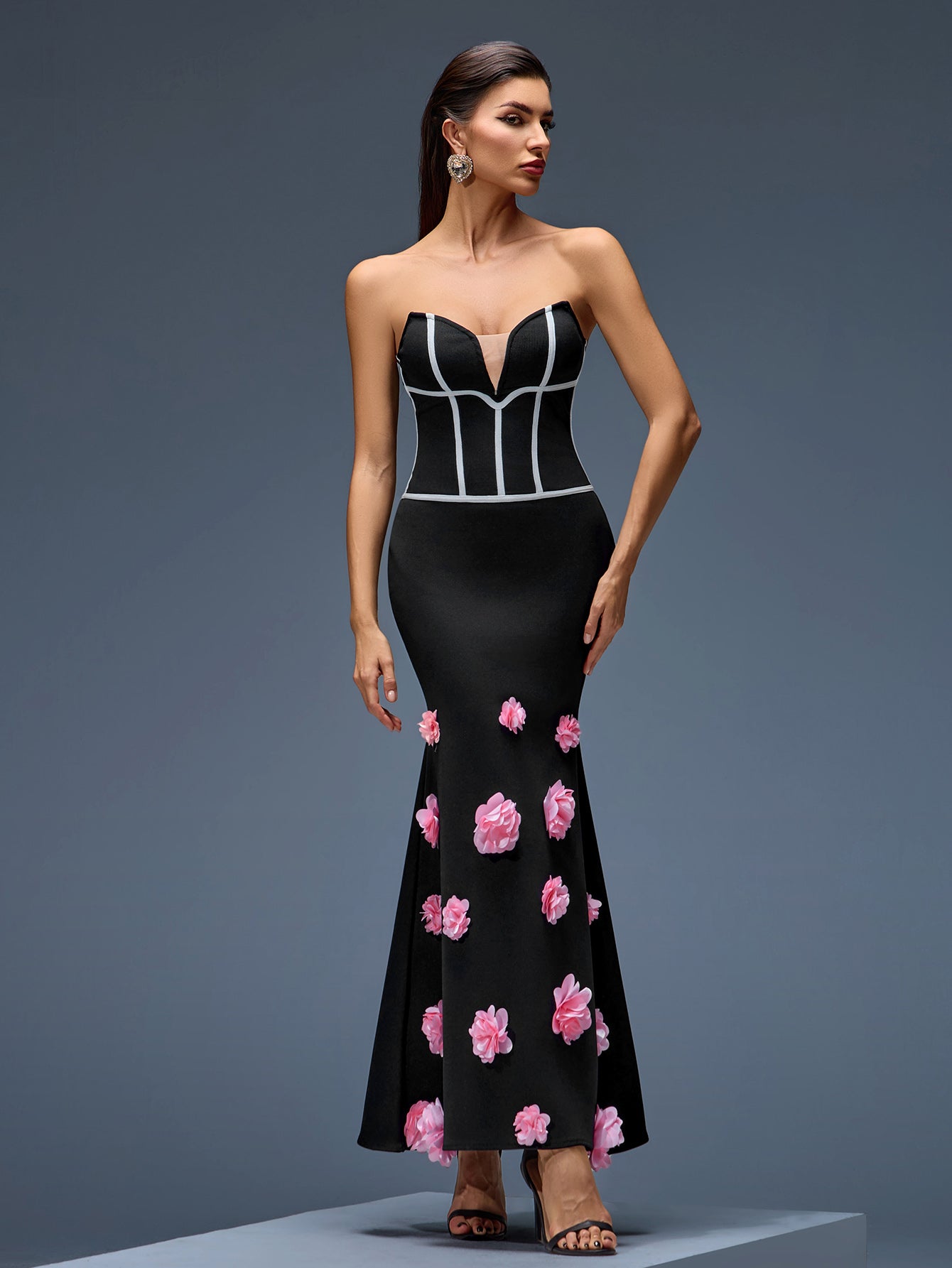 Aliyah Flowers Bandage Mermaid Dress