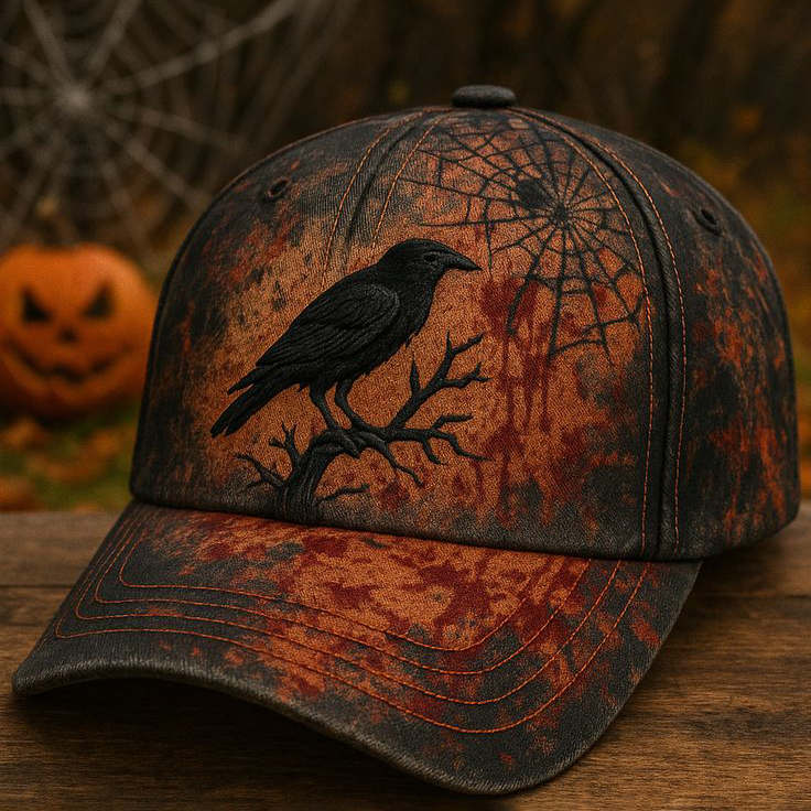 Vintage Crow Artistic Graphic Halloween Casual Printed Baseball Hat