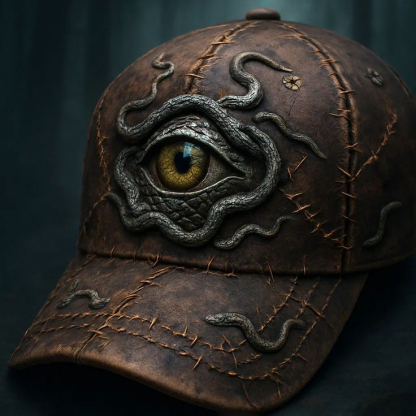 Gothic Horror Eyeball Snake Medusa Aesthetic Distressed Leather Baseball Hat