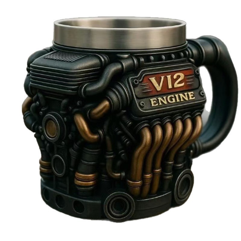 Creative V8 Engine Resin Coffee Mug with Stainless Steel Liner