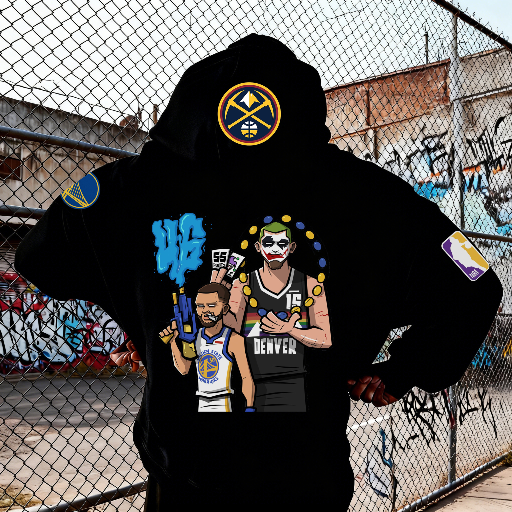 Street Graffiti Style Joker and Shooter Basketball Graphic Hoodie