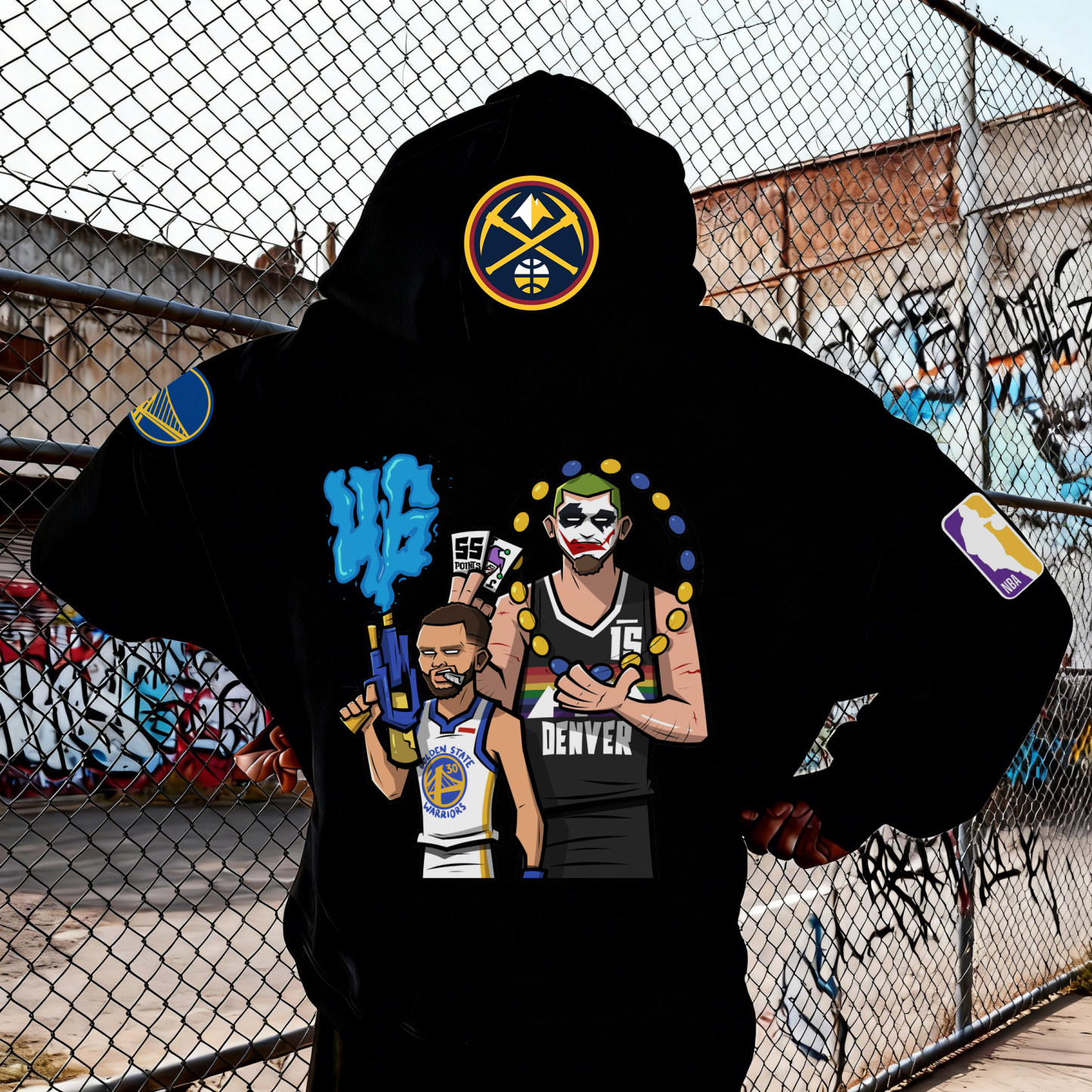 Street Graffiti Style Joker and Shooter Basketball Graphic Hoodie