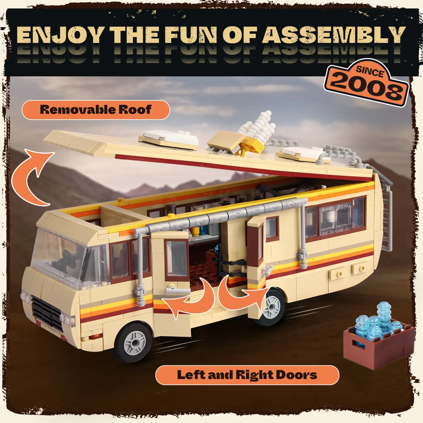 Yellow Rvs Building Block Set,Upgraded Creative yellow bus Building Brick,Classic Camper Van gift Toy Suitable for Birthday Gifts, Movie Fans Collection,For aged 12 and above,Stress relief toy,986 Pieces car building perfect christmas