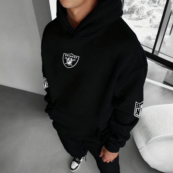 Las Vegas Raiders UNISEX RUGBY CHAMPIONSHIP TEAM LOGO PRINT OVERSIZED CASUAL HOODIE