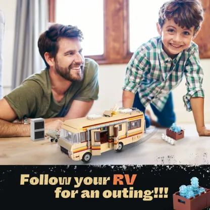 Yellow Rvs Building Block Set,Upgraded Creative yellow bus Building Brick,Classic Camper Van gift Toy Suitable for Birthday Gifts, Movie Fans Collection,For aged 12 and above,Stress relief toy,986 Pieces car building perfect christmas