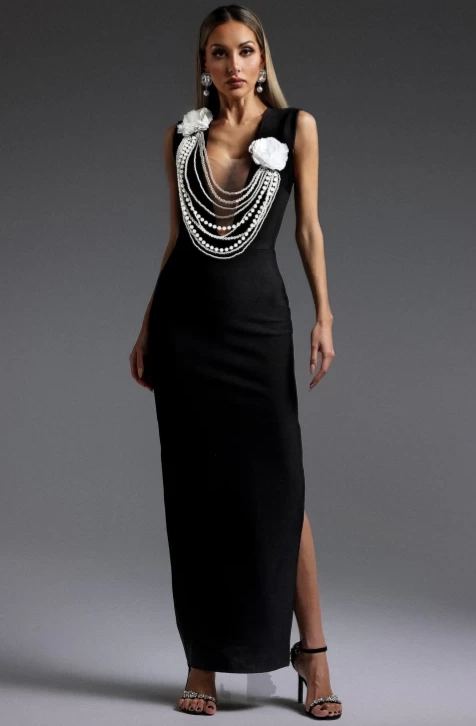 Arianne Black V-Neck Slip Dress