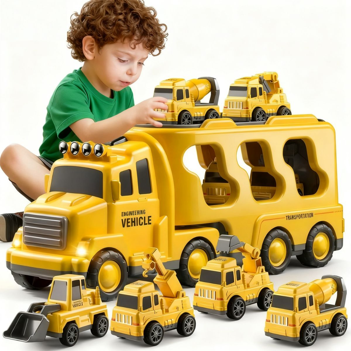 Construction Toddler Truck Toys for Age 3+ Boys,5-in-1 Friction Power Vehicle Car Toy for Toddlers,Carrier Truck Toys for Kids,Christmas Birthday Gifts for Girls Age 3+