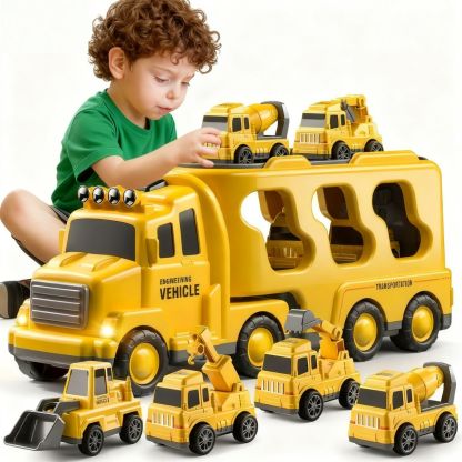 Construction Toddler Truck Toys for Age 3+ Boys,5-in-1 Friction Power Vehicle Car Toy for Toddlers,Carrier Truck Toys for Kids,Christmas Birthday Gifts for Girls Age 3+
