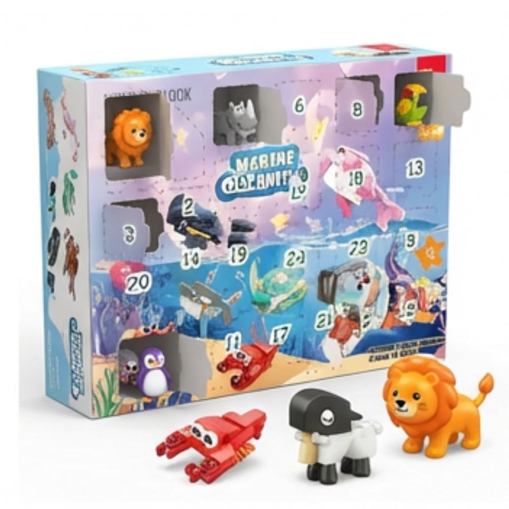 Advent Calendar, 12 Small Animals and 12 Sea Animals Clamping Blocks Set, 24 Animals Model Kit, Christmas Calendar Children, Animals Model Kit