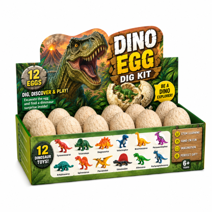 Easter Egg Dig Kit with 12 Dinosaur Toys for Kids Archaeology Science STEM Activity for Exciting Excavation Fun
