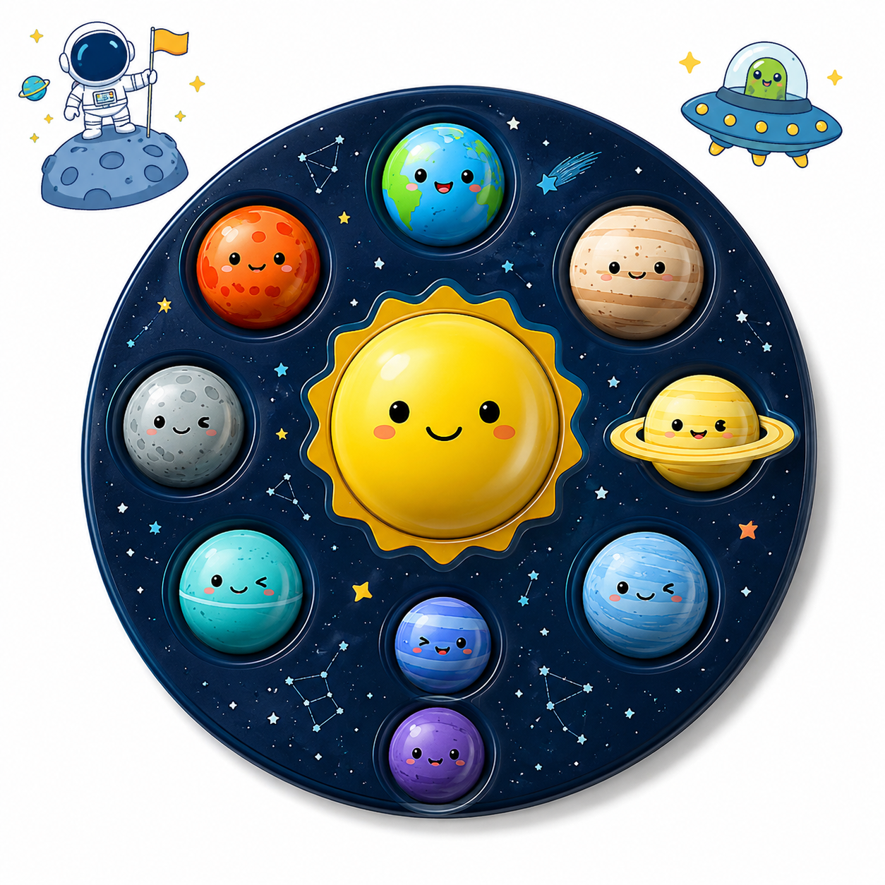 Solar System Dimple Fidget Toy for Kids, Jumbo Pop Sensory Toy with Planet Design, Space & Astronomy Educational Gift for Boys & Girls