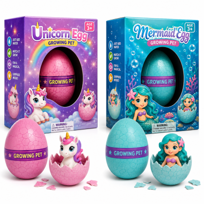 Growing Unicorn & Mermaid Hatching Eggs Toy Set for Kids, 2-Pack Surprise Hatch & Grow Sensory Educational Toy, Birthday & Christmas Gift