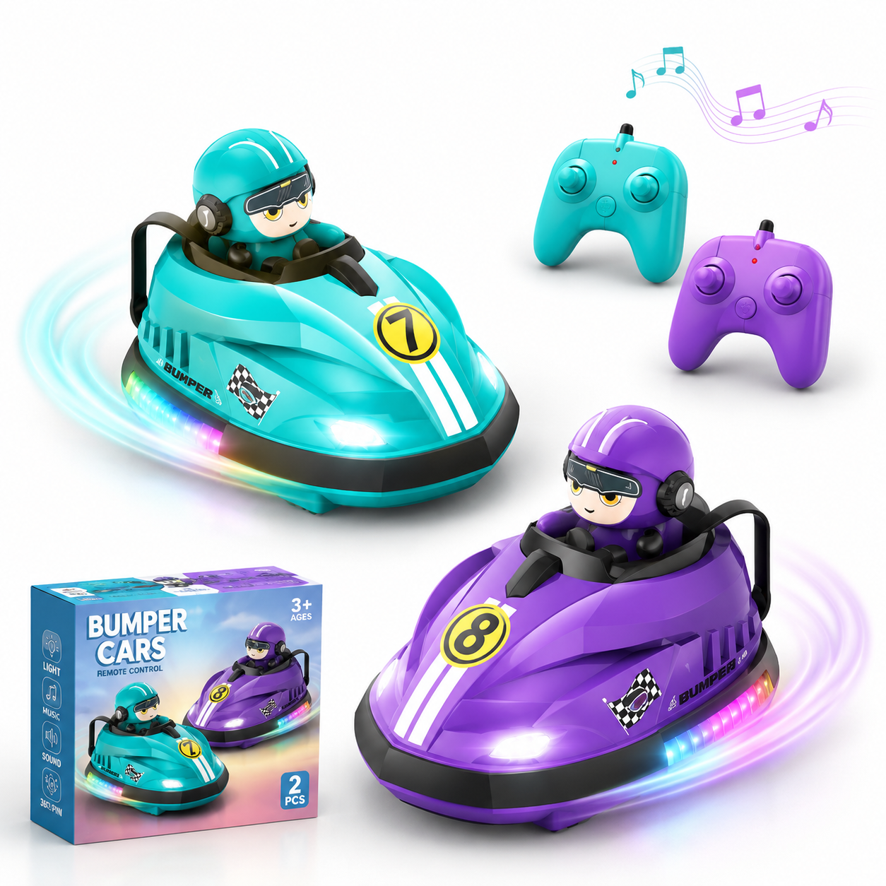 Remote Control Bumper Cars Set (2 PCS), RC Racing Toy Cars with Light, Music & Sound, Interactive Cartoon Battle Game for Kids Ages 3+
