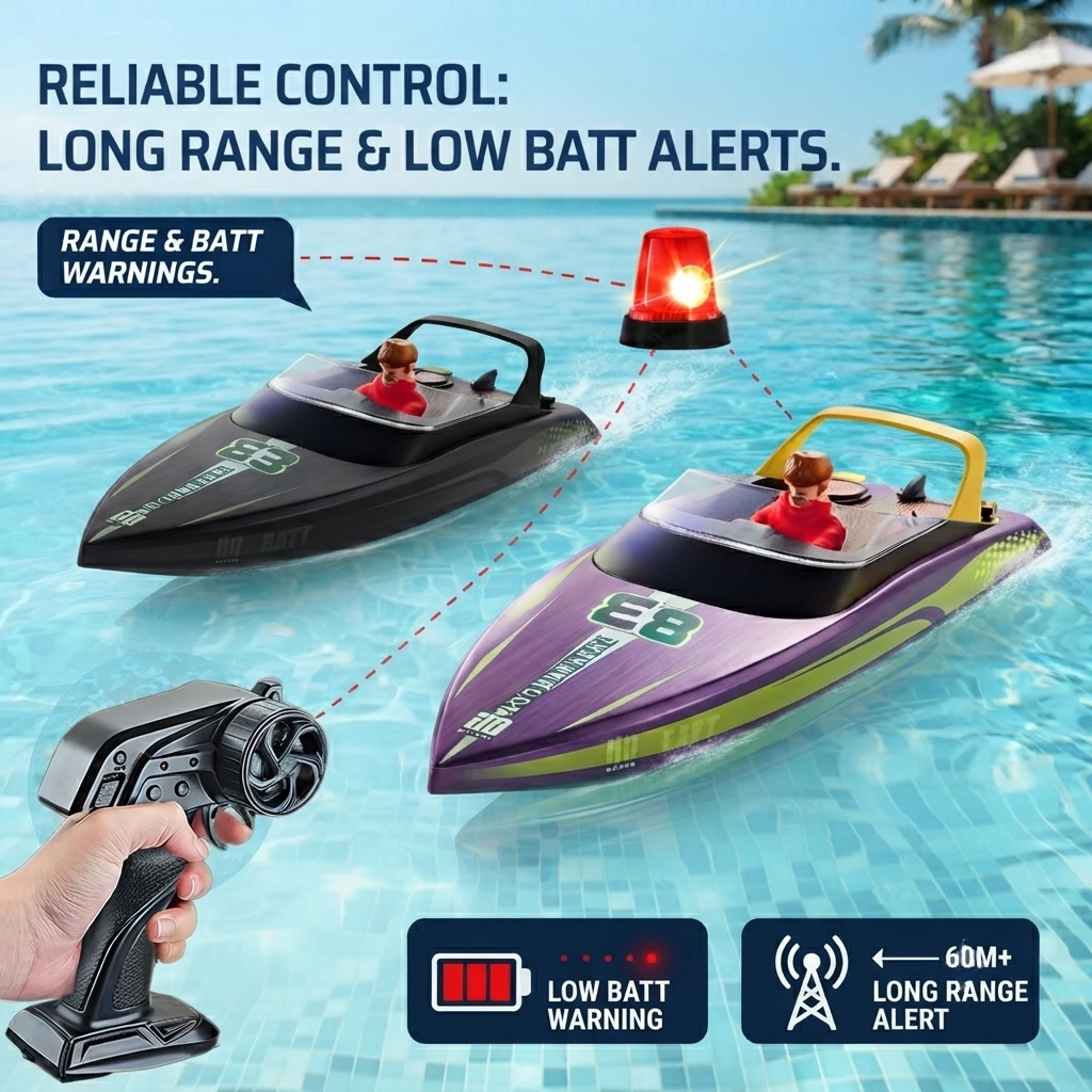 Fast RC Boat Set for Kids - 2-Pack 10-Inch Remote Control Speedboats, 15 KPH, Ages 3+