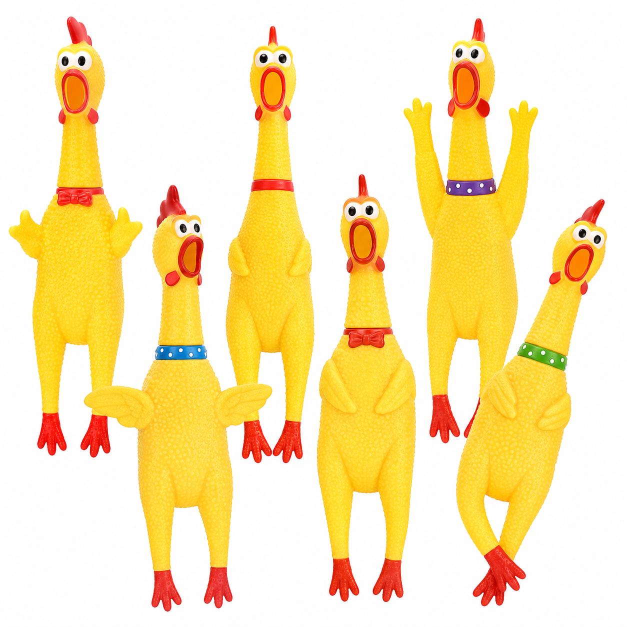 6 Pcs Large Screaming Chicken Dog Toys, 12-Inch Yellow Rubber Squeaky Chicken Toys for Dogs, Funny Squeeze Pet Chew Toy Set