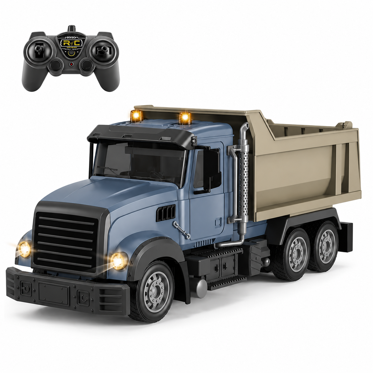 Remote Control Dump Truck Toy, 7-Channel RC Construction Truck with Lights, Sounds & Rechargeable Battery for Boys Ages 4-7