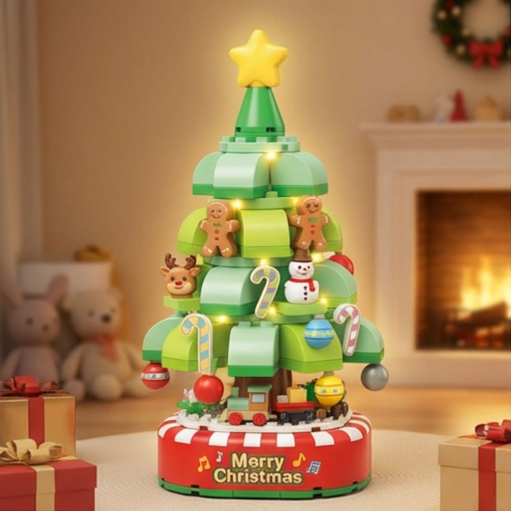 Christmas Tree Building Blocks Kits Party Set with Music Box Led Light Kit DIY Birthday Gift for Kids Boys Girls（870 Pieces）