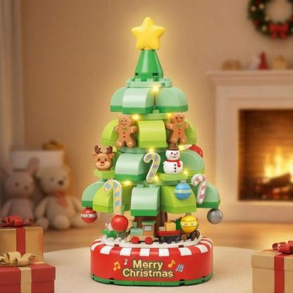 Christmas Tree Building Blocks Kits Party Set with Music Box Led Light Kit DIY Birthday Gift for Kids Boys Girls（870 Pieces）