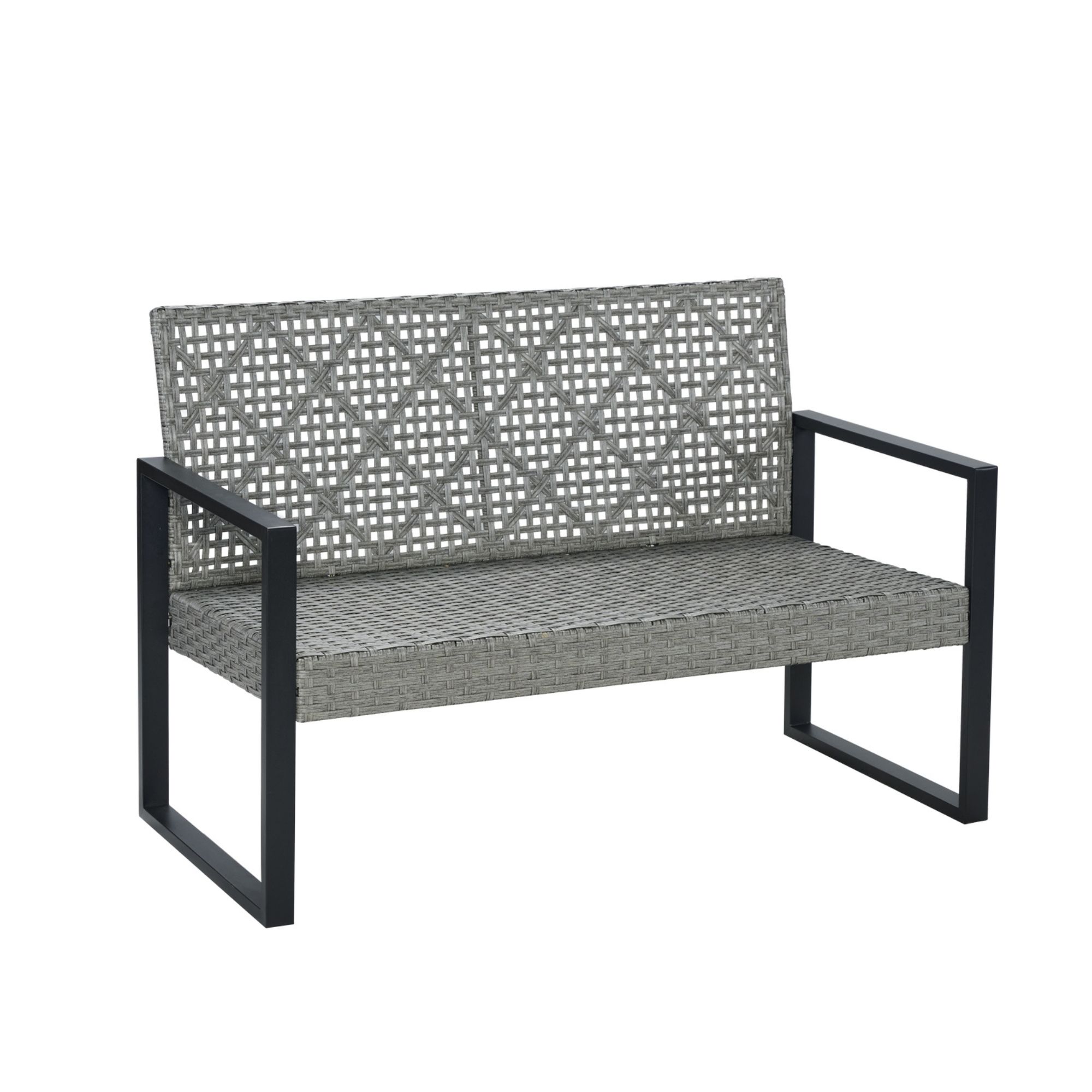 4-Piece Patio Furniture Set Outdoor Balcony Porch Garden Backyard Lawn Furniture Gray Acacia Wood Table Top, Blue Cushion and Light Gray rattan