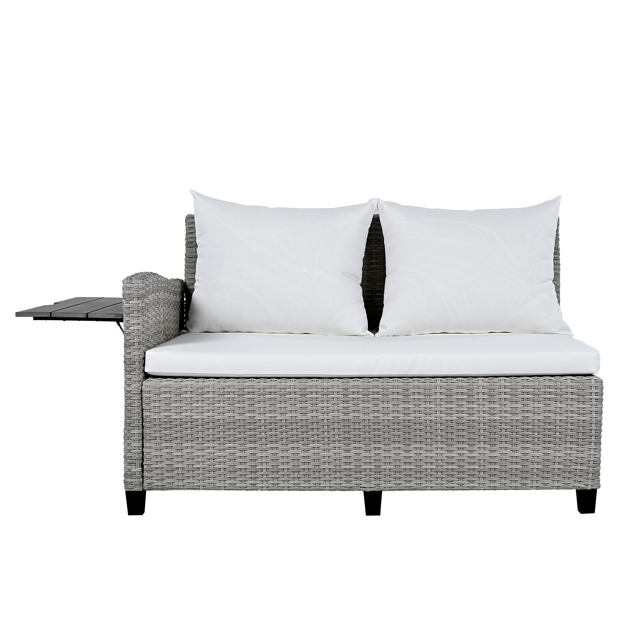 TOMAX 5-Piece Outdoor Patio Rattan Sofa Set, Sectional PE Wicker L-Shaped Garden Furniture Set with 2 Extendable Side Tables, Dining Table and Washable Covers for Backyard, Poolside, Indoor, White