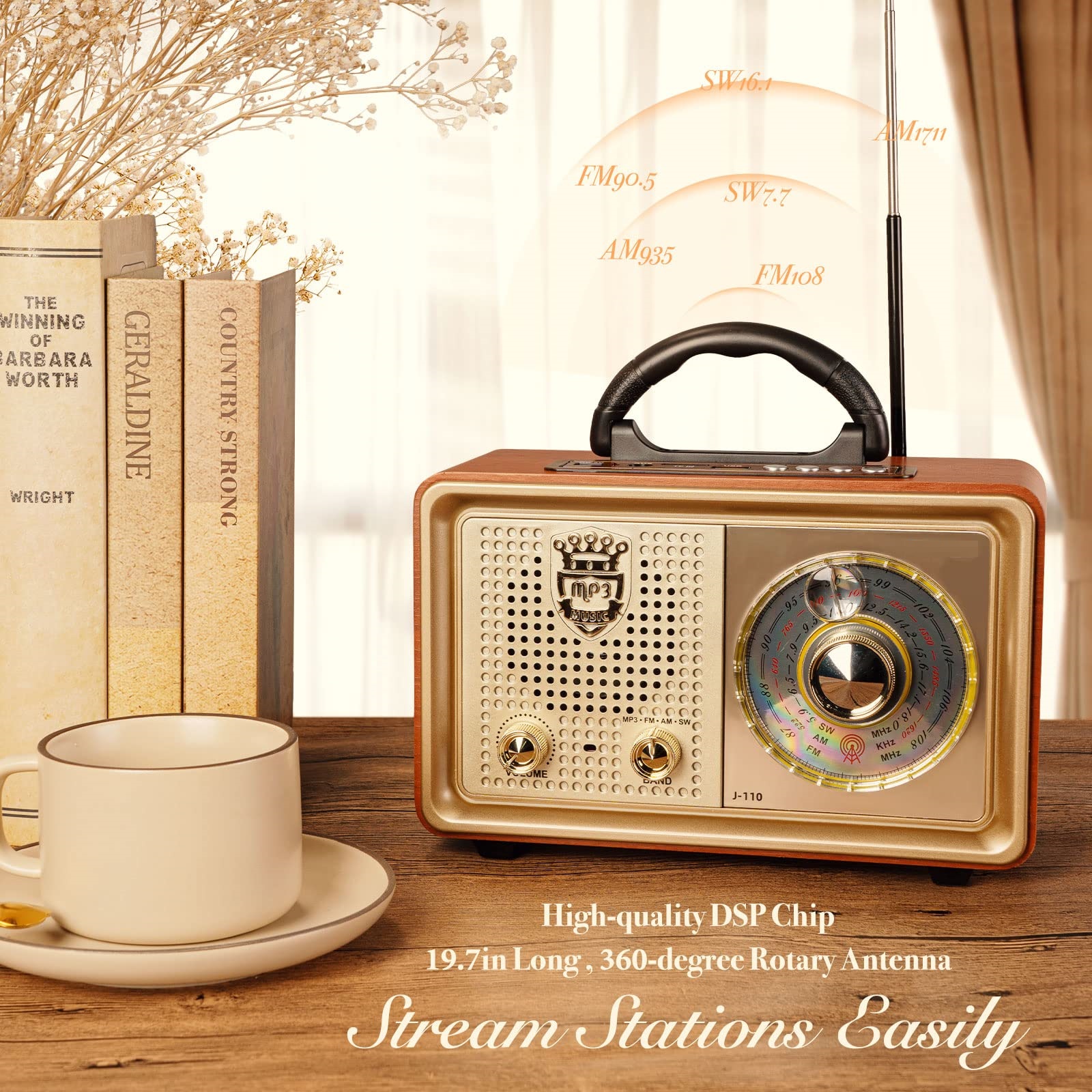 Portable Radio Retro AM FM Shortwave Transistor Bluetooth Speaker Battery 3 Way AC Power AUX TF Card USB Home Outdoor Gift Sound Entertainment