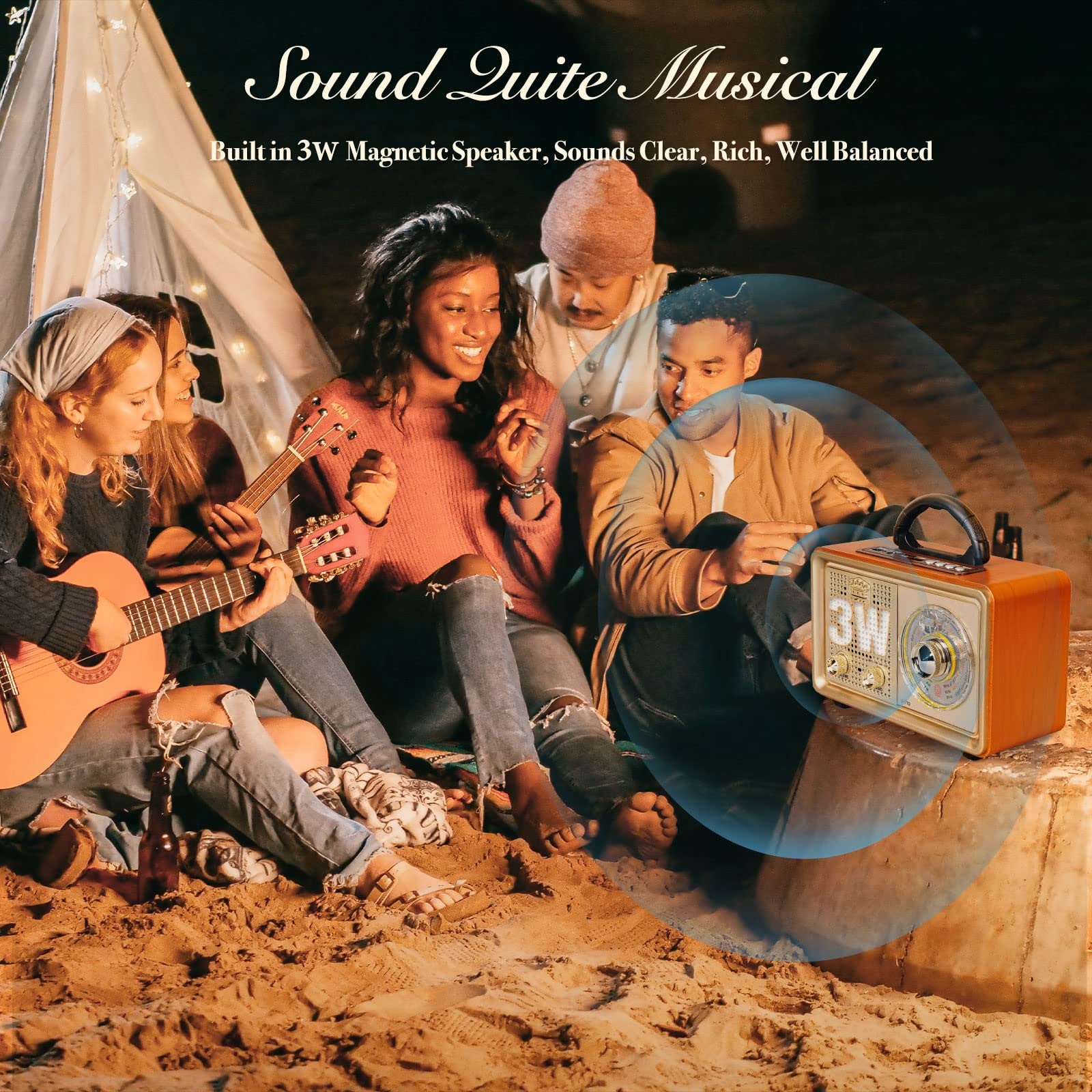 Portable Radio Retro AM FM Shortwave Transistor Bluetooth Speaker Battery 3 Way AC Power AUX TF Card USB Home Outdoor Gift Sound Entertainment