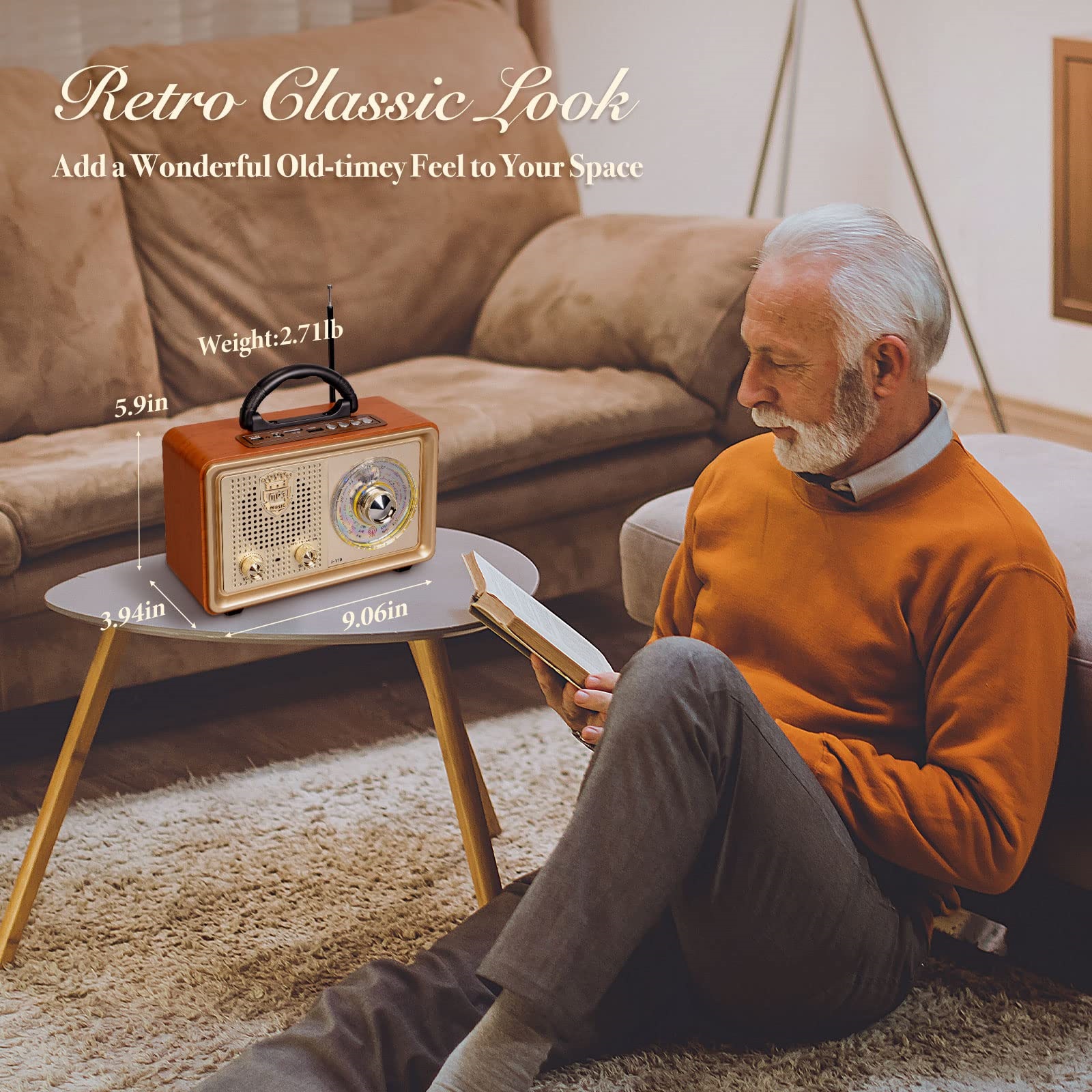 Portable Radio Retro AM FM Shortwave Transistor Bluetooth Speaker Battery 3 Way AC Power AUX TF Card USB Home Outdoor Gift Sound Entertainment