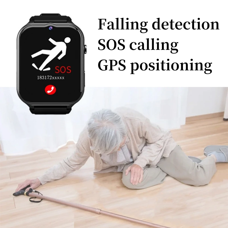 Elderly Smart Watch Falling Detection 4G Sim Card SOS Phone Call GPS Positioning Medicine Remind Track