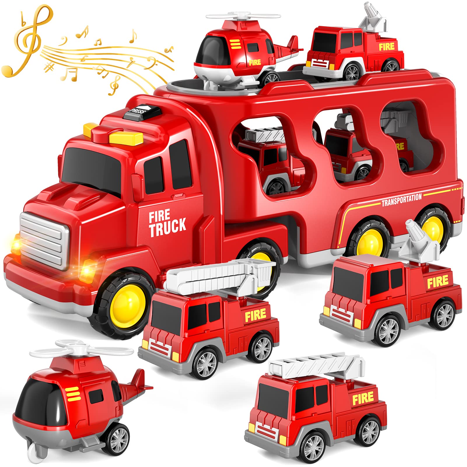 Fire Truck Toy 5 in 1 Toddlers Lights Sounds Imaginative Play Educational Christmas Birthday Gift Kids Vehicle Set
