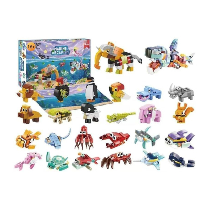 Advent Calendar, 12 Small Animals and 12 Sea Animals Clamping Blocks Set, 24 Animals Model Kit, Christmas Calendar Children, Animals Model Kit