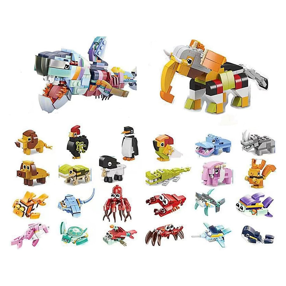 Advent Calendar, 12 Small Animals and 12 Sea Animals Clamping Blocks Set, 24 Animals Model Kit, Christmas Calendar Children, Animals Model Kit