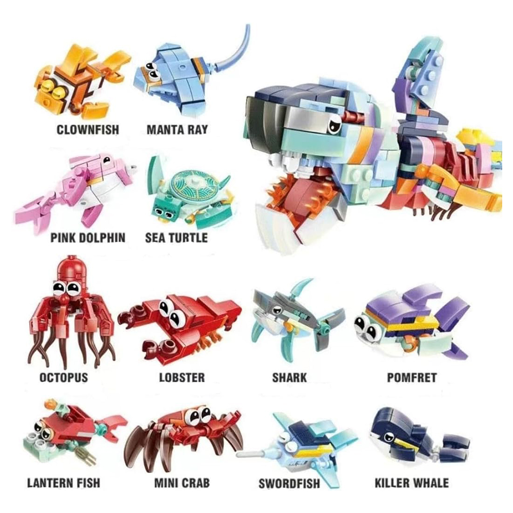 Advent Calendar, 12 Small Animals and 12 Sea Animals Clamping Blocks Set, 24 Animals Model Kit, Christmas Calendar Children, Animals Model Kit