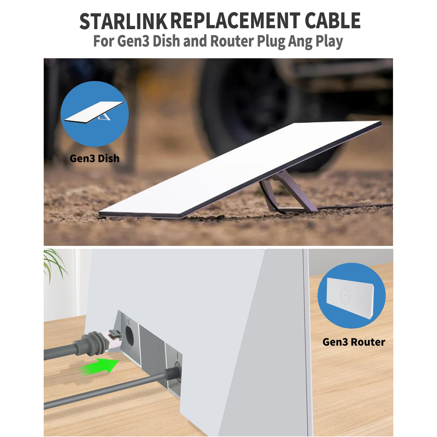 Replacement Extension Cable for Starlink Gen 3/Mini, 10m / 32.8 FT High-Speed Satellite Internet Accessory & Extension Cord for Star Link V3 Dish