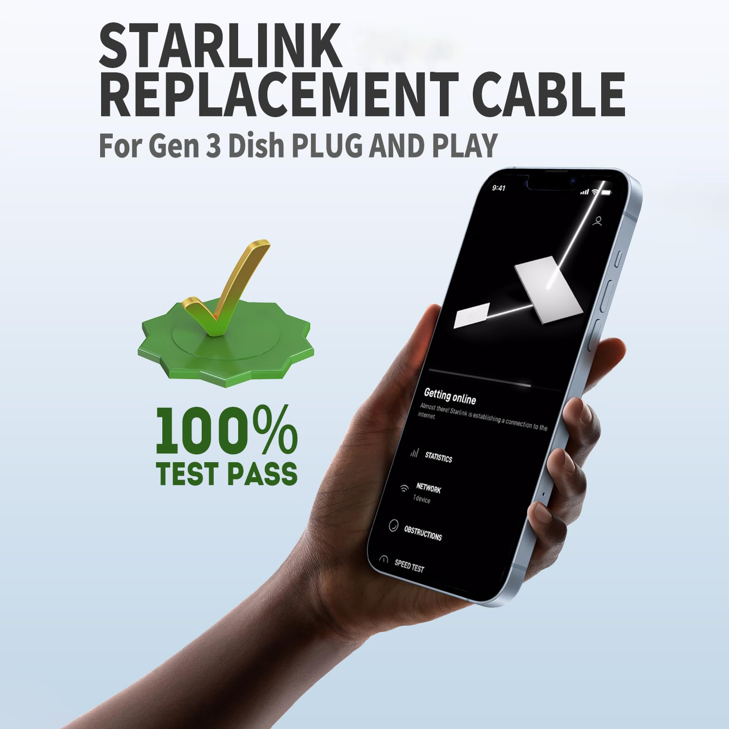 Replacement Extension Cable for Starlink Gen 3/Mini, 10m / 32.8 FT High-Speed Satellite Internet Accessory & Extension Cord for Star Link V3 Dish