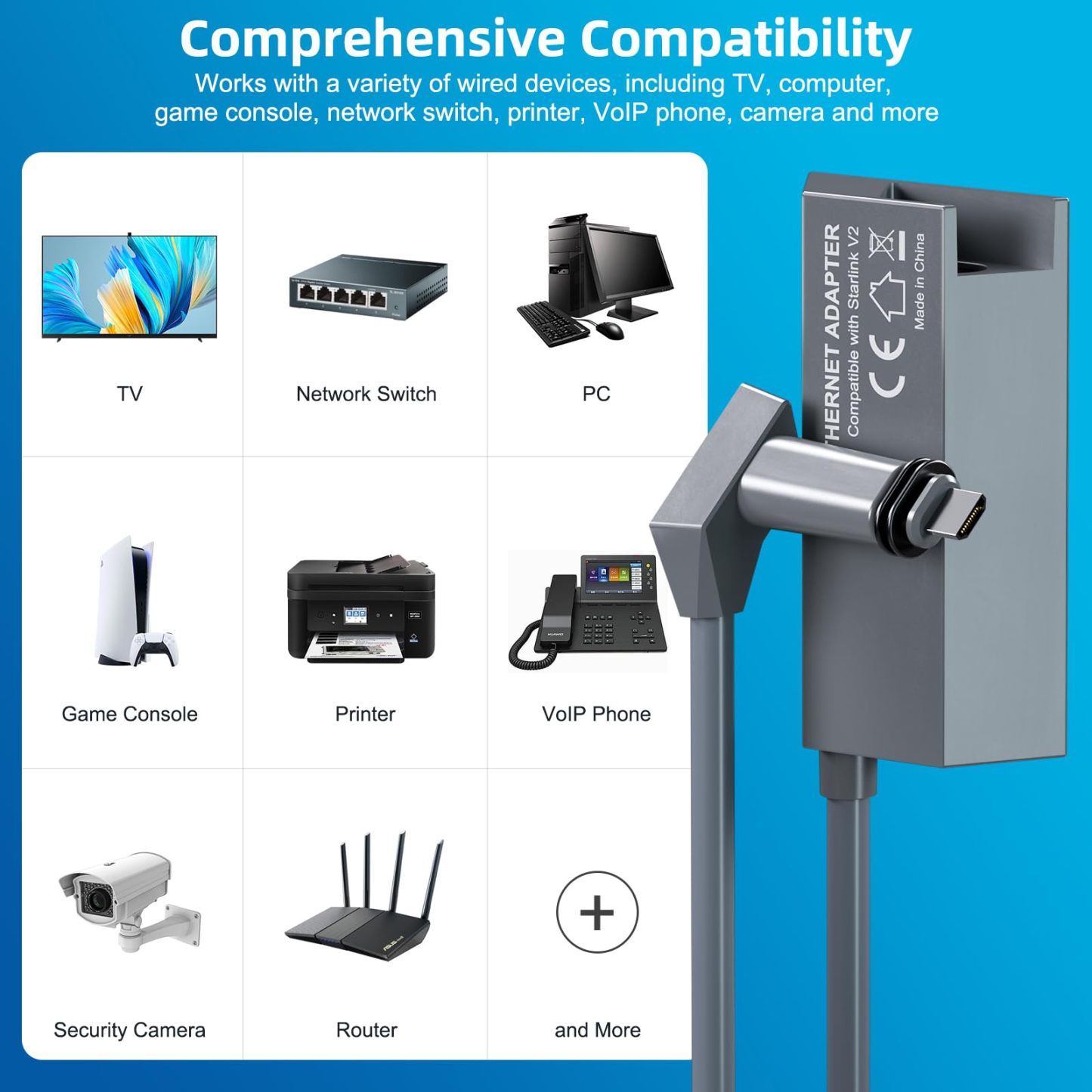 Starlink Ethernet Adapter Gen 2 Rectangular Satellite V2 Fast Stable Connection Standard Actuated Wired Network