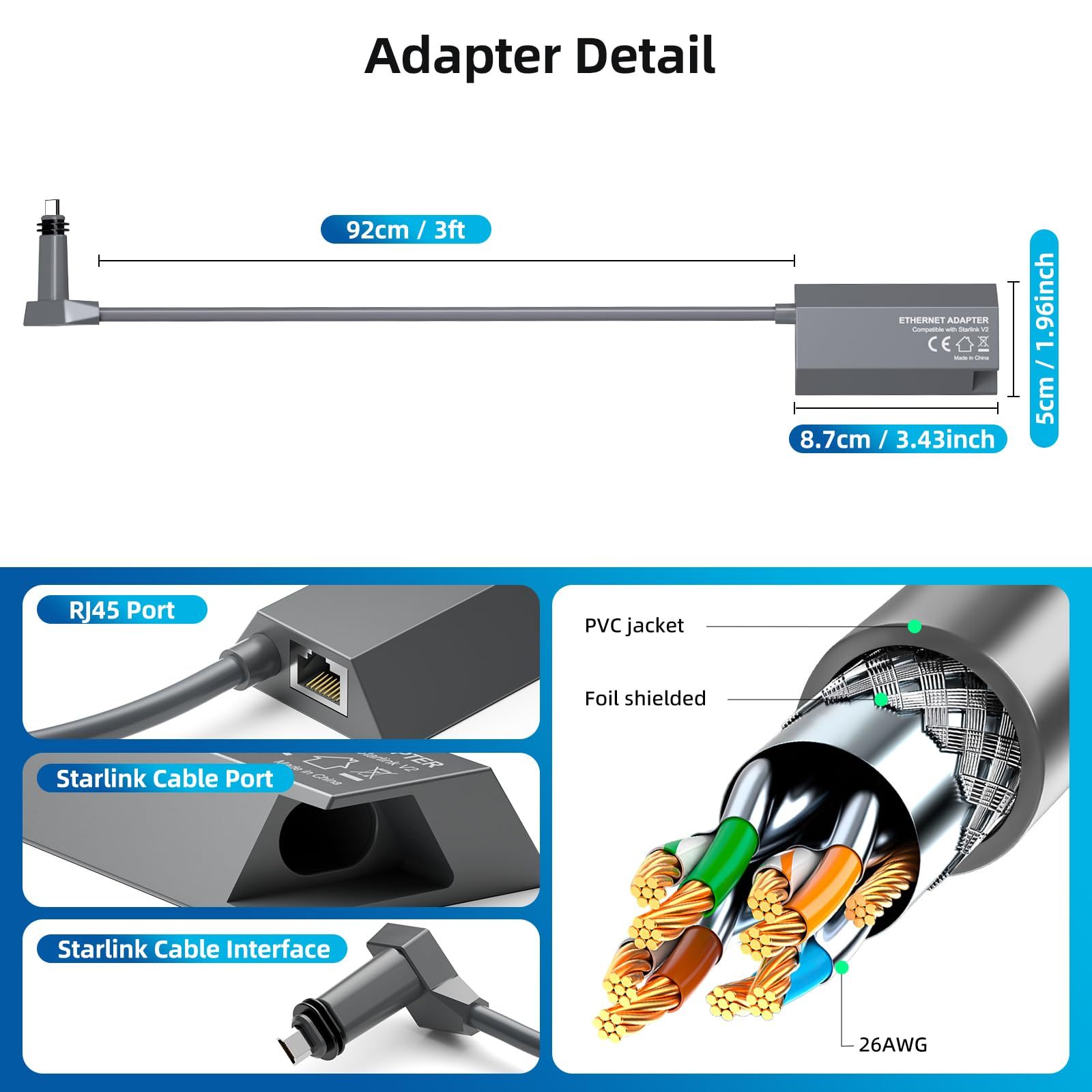 Starlink Ethernet Adapter Gen 2 Rectangular Satellite V2 Fast Stable Connection Standard Actuated Wired Network
