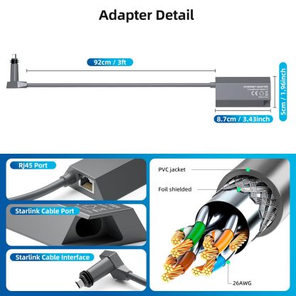 Starlink Ethernet Adapter Gen 2 Rectangular Satellite V2 Fast Stable Connection Standard Actuated Wired Network