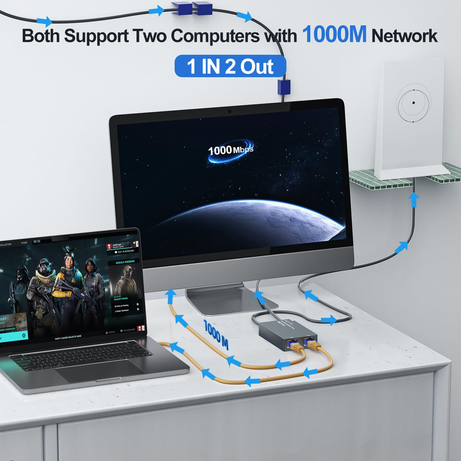 Replacement Starlink Ethernet Adapter Multi Ports Gen 2 1 to 2 Wired Network 1 Gbps Fast Stable Connection