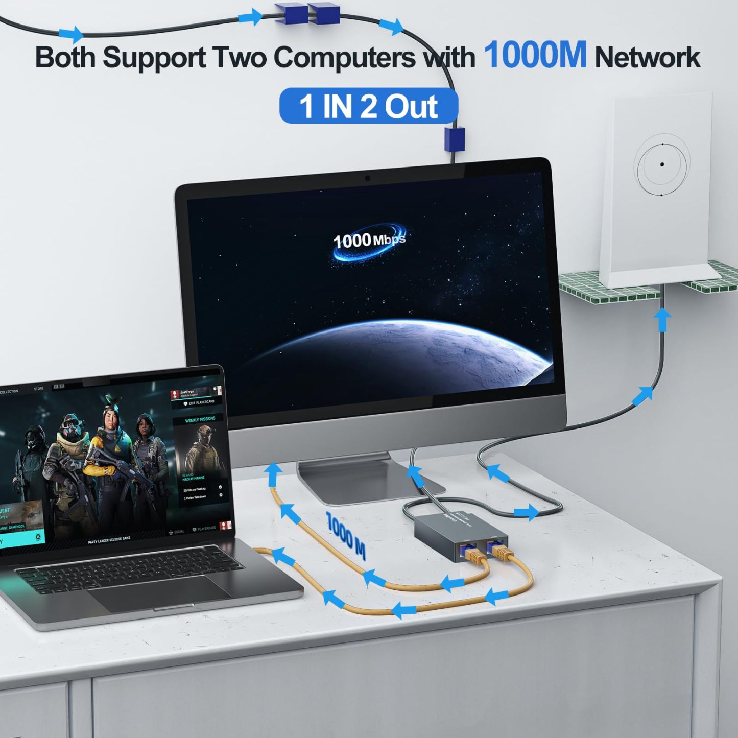 Replacement Starlink Ethernet Adapter Multi Ports Gen 2 1 to 2 Wired Network 1 Gbps Fast Stable Connection