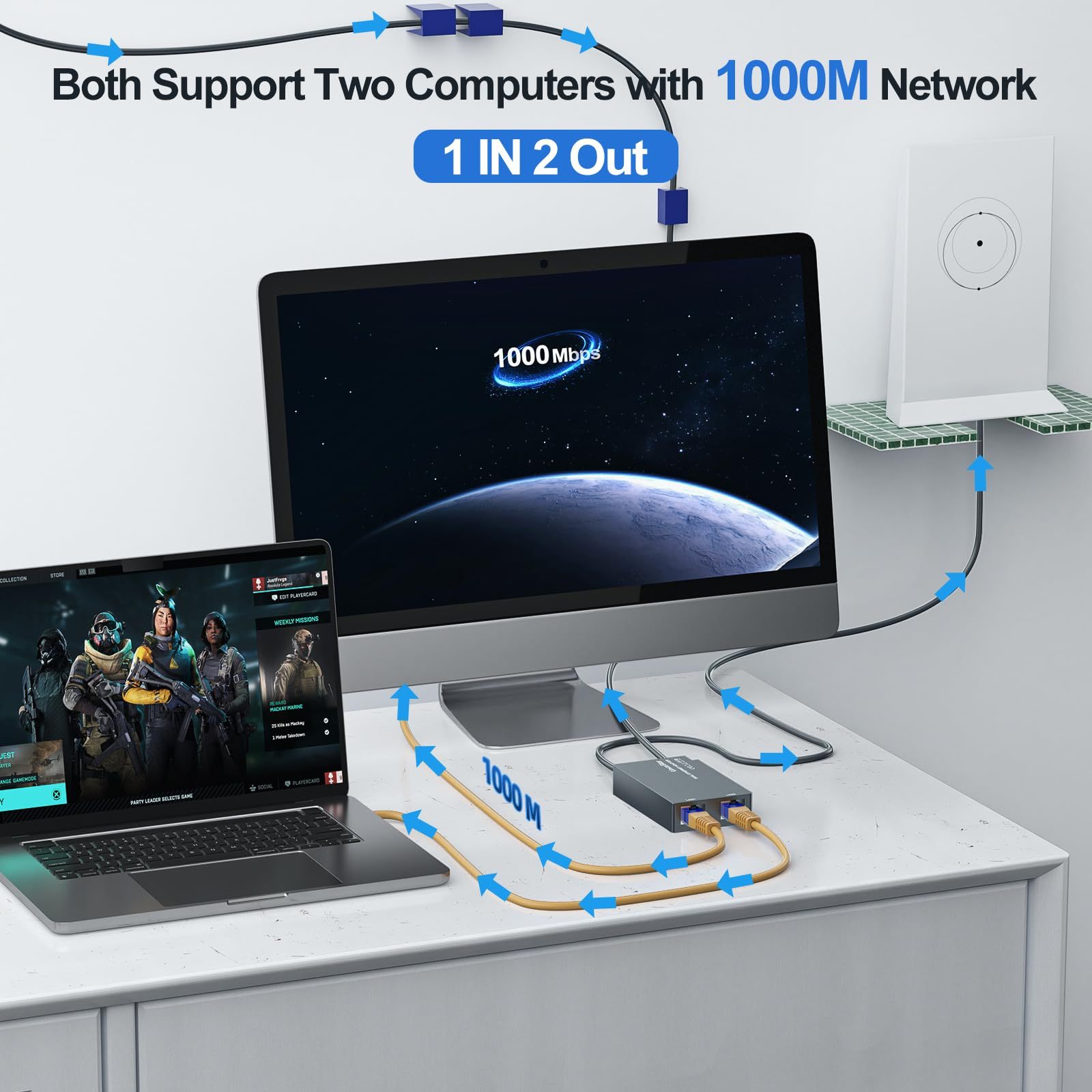Replacement Starlink Ethernet Adapter Multi Ports Gen 2 1 to 2 Wired Network 1 Gbps Fast Stable Connection