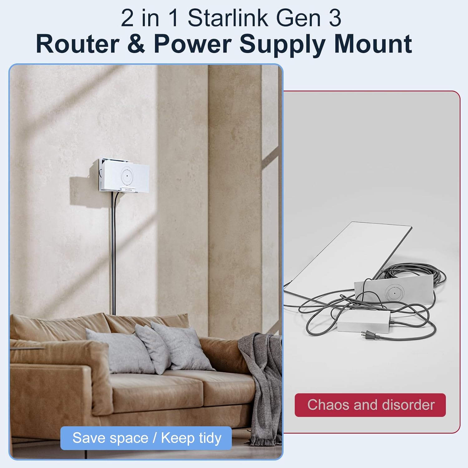 Starlink Gen 3 Router Mount, 2 in 1 Starlink V3 Router Wall Mount/Desk Mount with Starlink Power Supply Mounting Kit Accessories for Space Saving